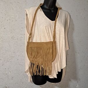 #070 MO & Co Fringe Tan Saddle/Crossbody Bag